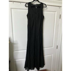 Banana Republic Maxi Dress Womens 12 Black Linen Sleeveless Neutral Goth